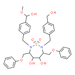 ChemSpider 2D Image | 2-{4-[Hydroxy(methoxy)methyl]benzyl}-7-[4-(hydroxymethyl)benzyl]-3,6-bis(phenoxymethyl)-1,2,7-thiadiazepane-4,5-diol 1,1-dioxide | C35H40N2O9S