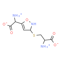 ChemSpider 2D Image | 2-Ammonio-3-({5-[ammonio(carboxylato)methyl]-2,3-dihydro-1,2-oxazol-3-yl}sulfanyl)propanoate | C8H13N3O5S