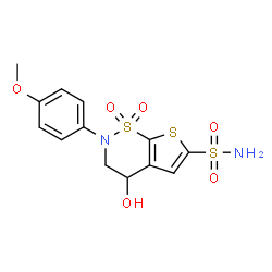 ChemSpider 2D Image | 4-Hydroxy-2-(4-methoxyphenyl)-3,4-dihydro-2H-thieno[3,2-e][1,2]thiazine-6-sulfonamidato(2-) 1,1-dioxide | C13H14N2O6S3