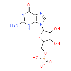 ChemSpider 2D Image | 2-Amino-9-[5-O-(hydroxyphosphinato)pentofuranosyl]-1,9-dihydro-6H-purin-6-one | C10H13N5O8P