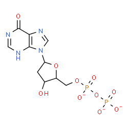 ChemSpider 2D Image | 9-{2-Deoxy-5-O-[(phosphonatooxy)phosphinato]pentofuranosyl}-1,9-dihydro-6H-purin-6-one | C10H11N4O10P2