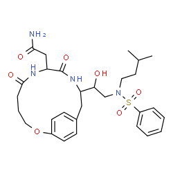 ChemSpider 2D Image | 2-[11-{1-Hydroxy-2-[(3-methylbutyl)(phenylsulfonyl)amino]ethyl}-6,9-dioxo-2-oxa-7,10-diazabicyclo[11.2.2]heptadeca-1(15),13,16-trien-8-yl]acetamidato(2-) | C29H40N4O7S