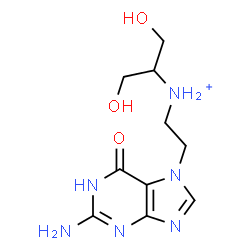 ChemSpider 2D Image | N-[2-(2-Amino-6-oxo-1,6-dihydro-7H-purin-7-yl)ethyl]-1,3-dihydroxy-2-propanaminium | C10H17N6O3