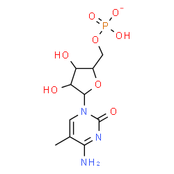 ChemSpider 2D Image | 4-Amino-1-[5-O-(hydroxyphosphinato)pentofuranosyl]-5-methyl-2(1H)-pyrimidinonato(2-) | C10H15N3O8P