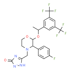 ChemSpider 2D Image | 3-{[2-{1-[3,5-Bis(trifluoromethyl)phenyl]ethoxy}-3-(4-fluorophenyl)-4-morpholinyl]methyl}-5-oxo-2,5-dihydro-1,2,4-triazol-1-ido | C23H20F7N4O3