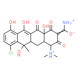 ChemSpider 2D Image | Ammonio[7-chloro-4-(dimethylammonio)-6,10,11,12a-tetrahydroxy-6-methyl-1,3,12-trioxo-3,4,4a,5,5a,6,12,12a-octahydro-2(1H)-tetracenylidene]methanolate | C22H24ClN2O8