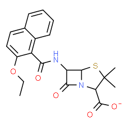 ChemSpider 2D Image | 6-[(2-Ethoxy-1-naphthoyl)amino]-3,3-dimethyl-7-oxo-4-thia-1-azabicyclo[3.2.0]heptane-2-carboxylatato(2-) | C21H21N2O5S