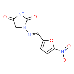 ChemSpider 2D Image | 3-{[(5-Nitro-2-furyl)methylene]amino}-2,5-dioxoimidazolidin-1-ide | C8H5N4O5