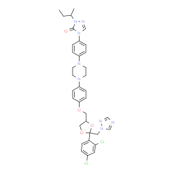 ChemSpider 2D Image | 2-sec-Butyl-4-{4-[4-(4-{[2-(2,4-dichlorophenyl)-2-(1H-1,2,4-triazol-1-ylmethyl)-1,3-dioxolan-4-yl]methoxy}phenyl)-1-piperazinyl]phenyl}-2,4-dihydro-3H-1,2,4-triazol-3-onato | C35H38Cl2N8O4
