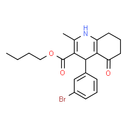 ChemSpider 2D Image | Butyl 4-(3-bromophenyl)-2-methyl-5-oxo-1,4,5,6,7,8-hexahydro-3-quinolinecarboxylate | C21H24BrNO3