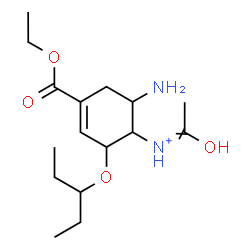 ChemSpider 2D Image | N-Acetyl-6-amino-4-(ethoxycarbonyl)-2-(3-pentanyloxy)-3-cyclohexen-1-aminium | C16H29N2O4