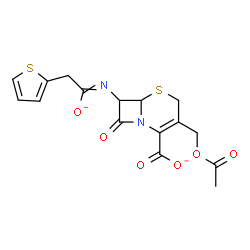 ChemSpider 2D Image | 3-(Acetoxymethyl)-7-{[1-oxidanidyl-2-(2-thienyl)ethylidene]amino}-8-oxo-5-thia-1-azabicyclo[4.2.0]oct-2-ene-2-carboxylatato(2-) | C16H14N2O6S2
