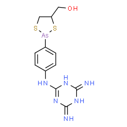 ChemSpider 2D Image | (2-{4-[(4,6-Diamino-1,3,5-triazin-2-yl)amino]phenyl}-1,3,2-dithiarsolan-4-yl)methanol | C12H15AsN6OS2