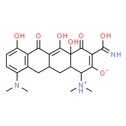 ChemSpider 2D Image | 3-Carbamoyl-10-(dimethylamino)-1-(dimethylammonio)-4a,5,7-trihydroxy-4,6-dioxo-1,4,4a,6,11,11a,12,12a-octahydro-2-tetracenolate | C23H27N3O7