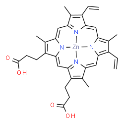 ChemSpider 2D Image | [3,3'-(3,7,12,17-Tetramethyl-8,13-divinyl-2,18-porphyrindiyl-kappa~4~N~21~,N~22~,N~23~,N~24~)dipropanoato(2-)]zinc | C34H32N4O4Zn