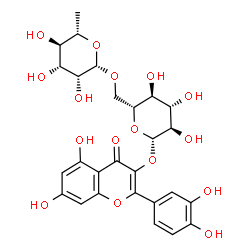 ChemSpider 2D Image | 2-(3,4-Dihydroxyphenyl)-5,7-dihydroxy-4-oxo-4H-chromen-3-yl 6-O-(6-deoxy-beta-L-mannopyranosyl)-beta-D-glucopyranoside | C27H30O16