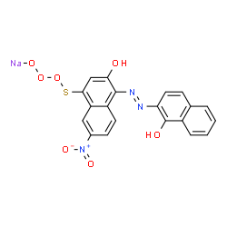 ChemSpider 2D Image | Sodium 3-({3-hydroxy-4-[(E)-(1-hydroxy-2-naphthyl)diazenyl]-7-nitro-1-naphthyl}sulfanyl)trioxidan-1-ide | C20H12N3NaO7S