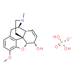 ChemSpider 2D Image | (4R,4aR,7S,7aR,12bS)-9-methoxy-3-methyl-2,4,4a,7,7a,13-hexahydro-1H-4,12-methanobenzofuro[3,2-e]isoquinoline-7-ol;dihydrogen phosphate | C18H23NO7P