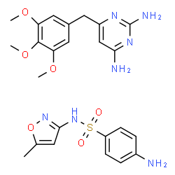 ChemSpider 2D Image | 4-Amino-N-(5-methyl-1,2-oxazol-3-yl)benzenesulfonamide - 6-(3,4,5-trimethoxybenzyl)-2,4-pyrimidinediamine (1:1) | C24H29N7O6S
