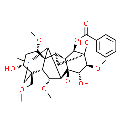 ChemSpider 2D Image | (1alpha,3alpha,6alpha,14beta,15alpha,16beta,17S)-3,8,13,15-Tetrahydroxy-1,6,16-trimethoxy-4-(methoxymethyl)-20-methylaconitan-14-yl benzoate | C31H43NO10