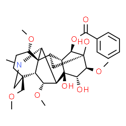 ChemSpider 2D Image | (1alpha,6alpha,14beta,15alpha,16beta,17S)-8,13,15-Trihydroxy-1,6,16-trimethoxy-4-(methoxymethyl)-20-methylaconitan-14-yl benzoate | C31H43NO9
