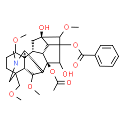 ChemSpider 2D Image | (7beta,11beta)-8-Acetoxy-13,15-dihydroxy-1,6,16-trimethoxy-4-(methoxymethyl)-20-methylaconitan-14-yl benzoate | C33H45NO10