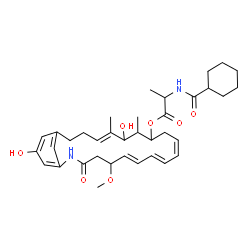ChemSpider 2D Image | (6E,8E,10Z,16E)-15,22-Dihydroxy-5-methoxy-14,16-dimethyl-3-oxo-2-azabicyclo[18.3.1]tetracosa-1(24),6,8,10,16,20,22-heptaen-13-yl N-(cyclohexylcarbonyl)alaninate | C36H50N2O7
