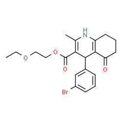 ChemSpider 2D Image | 2-Ethoxyethyl 4-(3-bromophenyl)-2-methyl-5-oxo-1,4,5,6,7,8-hexahydro-3-quinolinecarboxylate | C21H24BrNO4