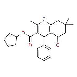 ChemSpider 2D Image | Cyclopentyl 2,7,7-trimethyl-5-oxo-4-phenyl-1,4,5,6,7,8-hexahydro-3-quinolinecarboxylate | C24H29NO3