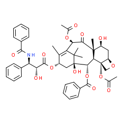 ChemSpider 2D Image | (2alpha,5beta,7beta,10beta,13alpha)-4,10-Diacetoxy-13-{[(2R,3R)-3-(benzoylamino)-2-hydroxy-3-phenylpropanoyl]oxy}-1,7-dihydroxy-9-oxo-5,20-epoxytax-11-en-2-yl benzoate | C47H51NO14