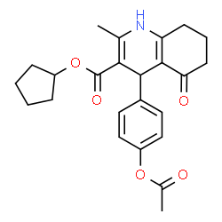 ChemSpider 2D Image | Cyclopentyl 4-(4-acetoxyphenyl)-2-methyl-5-oxo-1,4,5,6,7,8-hexahydro-3-quinolinecarboxylate | C24H27NO5