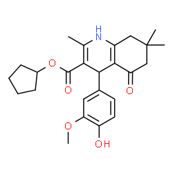 ChemSpider 2D Image | Cyclopentyl 4-(4-hydroxy-3-methoxyphenyl)-2,7,7-trimethyl-5-oxo-1,4,5,6,7,8-hexahydro-3-quinolinecarboxylate | C25H31NO5