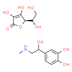 ChemSpider 2D Image | (5R)-5-[(1S)-1,2-Dihydroxyethyl]-3,4-dihydroxy-2(5H)-furanone - 4-[1-hydroxy-2-(methylamino)ethyl]-1,2-benzenediol (1:1) | C15H21NO9