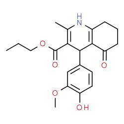 ChemSpider 2D Image | Propyl 4-(4-hydroxy-3-methoxyphenyl)-2-methyl-5-oxo-1,4,5,6,7,8-hexahydro-3-quinolinecarboxylate | C21H25NO5
