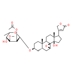 ChemSpider 2D Image | (3beta,5beta,7beta,9xi,17xi)-3-{[(5xi)-2-O-Acetyl-6-deoxy-3-O-methyl-alpha-D-lyxo-hexopyranosyl]oxy}-14-hydroxy-7,8-epoxycard-20(22)-enolide | C32H46O10