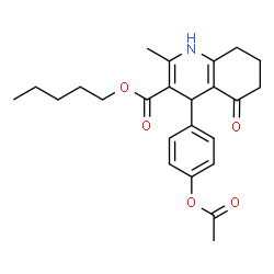 ChemSpider 2D Image | Pentyl 4-(4-acetoxyphenyl)-2-methyl-5-oxo-1,4,5,6,7,8-hexahydro-3-quinolinecarboxylate | C24H29NO5