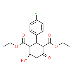 ChemSpider 2D Image | Diethyl 2-(4-chlorophenyl)-4-hydroxy-4-methyl-6-oxo-1,3-cyclohexanedicarboxylate | C19H23ClO6