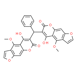 ChemSpider 2D Image | 6,6'-(Phenylmethylene)bis(5-hydroxy-4-methoxy-7H-furo[3,2-g]chromen-7-one) | C31H20O10