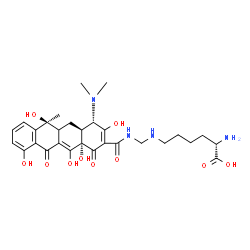 ChemSpider 2D Image | N~6~-[({[(4S,4aS,6S,12aS)-4-(Dimethylamino)-3,6,10,12,12a-pentahydroxy-6-methyl-1,11-dioxo-1,4,4a,5,5a,6,11,12a-octahydro-2-tetracenyl]carbonyl}amino)methyl]-L-lysine | C29H38N4O10