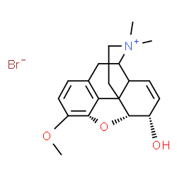 ChemSpider 2D Image | (5alpha,6alpha)-6-Hydroxy-3-methoxy-17,17-dimethyl-7,8-didehydro-4,5-epoxymorphinan-17-ium bromide | C19H24BrNO3