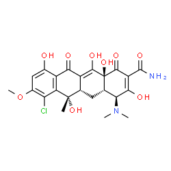 ChemSpider 2D Image | (4S,4aS,5aS,6S,12aS)-7-Chloro-4-(dimethylamino)-3,6,10,12,12a-pentahydroxy-8-methoxy-6-methyl-1,11-dioxo-1,4,4a,5,5a,6,11,12a-octahydro-2-tetracenecarboxamide | C23H25ClN2O9