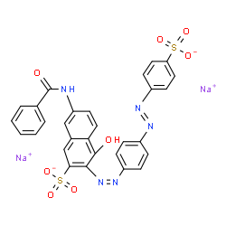 ChemSpider 2D Image | Disodium 7-(benzoylamino)-4-hydroxy-3-[(Z)-{4-[(E)-(4-sulfonatophenyl)diazenyl]phenyl}diazenyl]-2-naphthalenesulfonate | C29H19N5Na2O8S2