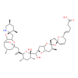 ChemSpider 2D Image | (4E)-5-[(2R,3aS,5R,5'R,6S,6''S,7aS)-2-{(S)-Hydroxy[(2S,3R,5S,6S)-2-hydroxy-3,5-dimethyl-6-{3-[(1'S,2R,2'S,3R,5S,6'S,8'R,10'R)-3,5,10'-trimethyl-8'H-spiro[piperidine-2,4'-[3,7,12]trioxatricyclo[6.3.1.0
~2,6~]dodecan]-8'-yl]-1-propen-2-yl}tetrahydro-2H-pyran-2-yl]methyl}-6-methyl-2,3,3',3a,4',5'',6,6'',7,7a-decahydrodispiro[furo[3,2-b]pyran-5,2'-furan-5',2''-pyran]-6''-yl]-4-pentenoic acid | C47H71NO12