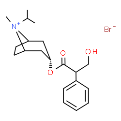 ChemSpider 2D Image | 3-[(3-Hydroxy-2-phenylpropanoyl)oxy]-8-isopropyl-8-methyl-8-azoniabicyclo[3.2.1]octane bromide | C20H30BrNO3