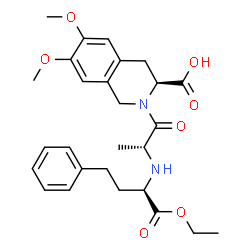 ChemSpider 2D Image | (3S)-2-{N-[(2R)-1-Ethoxy-1-oxo-4-phenyl-2-butanyl]-D-alanyl}-6,7-dimethoxy-1,2,3,4-tetrahydro-3-isoquinolinecarboxylic acid | C27H34N2O7