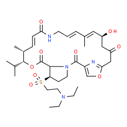 ChemSpider 2D Image | (6R,10R,11R,12E,17E,19E,21S)-6-{[2-(Diethylamino)ethyl]sulfonyl}-21-hydroxy-10-isopropyl-11,19-dimethyl-9,26-dioxa-3,15,28-triazatricyclo[23.2.1.0~3,7~]octacosa-1(27),12,17,19,25(28)-pentaene-2,8,14,2
3-tetrone | C34H50N4O9S