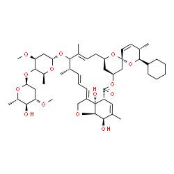 ChemSpider 2D Image | (1'R,2S,4'S,5S,6R,8'R,10'E,13'S,14'E,16'E,20'R,21'R,24'S)-6-Cyclohexyl-21',24'-dihydroxy-5,11',13',22'-tetramethyl-2'-oxo-5,6-dihydrospiro[pyran-2,6'-[3,7,19]trioxatetracyclo[15.6.1.1~4,8~.0~20,24~]pe
ntacosa[10,14,16,22]tetraen]-12'-yl (4xi)-2,6-dideoxy-4-O-(2,6-dideoxy-3-O-methyl-alpha-L-arabino-hexopyranosyl)-3-O-methyl-alpha-L-threo-hexopyranoside | C50H74O14