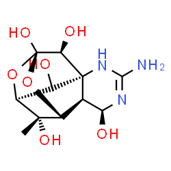 ChemSpider 2D Image | (1R,5S,6R,7R,9S,11S,12S,13S,14S)-3-Amino-14-methyl-8,10-dioxa-2,4-diazatetracyclo[7.3.1.1~7,11~.0~1,6~]tetradec-2-ene-5,9,12,13,14-pentol | C11H17N3O7