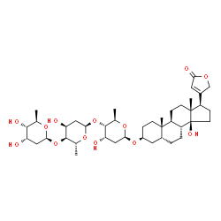 ChemSpider 2D Image | (3beta,5beta)-3-{[2,6-Dideoxy-beta-D-ribo-hexopyranosyl-(1->4)-2,6-dideoxy-alpha-D-ribo-hexopyranosyl-(1->4)-2,6-dideoxy-beta-D-ribo-hexopyranosyl]oxy}-14-hydroxycard-20(22)-enolide | C41H64O13