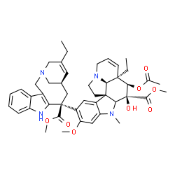 ChemSpider 2D Image | Methyl (2xi,3beta,4beta,5alpha,12beta,19alpha)-4-acetoxy-15-[(12S,14R)-16-ethyl-12-(methoxycarbonyl)-1,10-diazatetracyclo[12.3.1.0~3,11~.0~4,9~]octadeca-3(11),4,6,8,15-pentaen-12-yl]-3-hydroxy-16-meth
oxy-1-methyl-6,7-didehydroaspidospermidine-3-carboxylate | C45H54N4O8